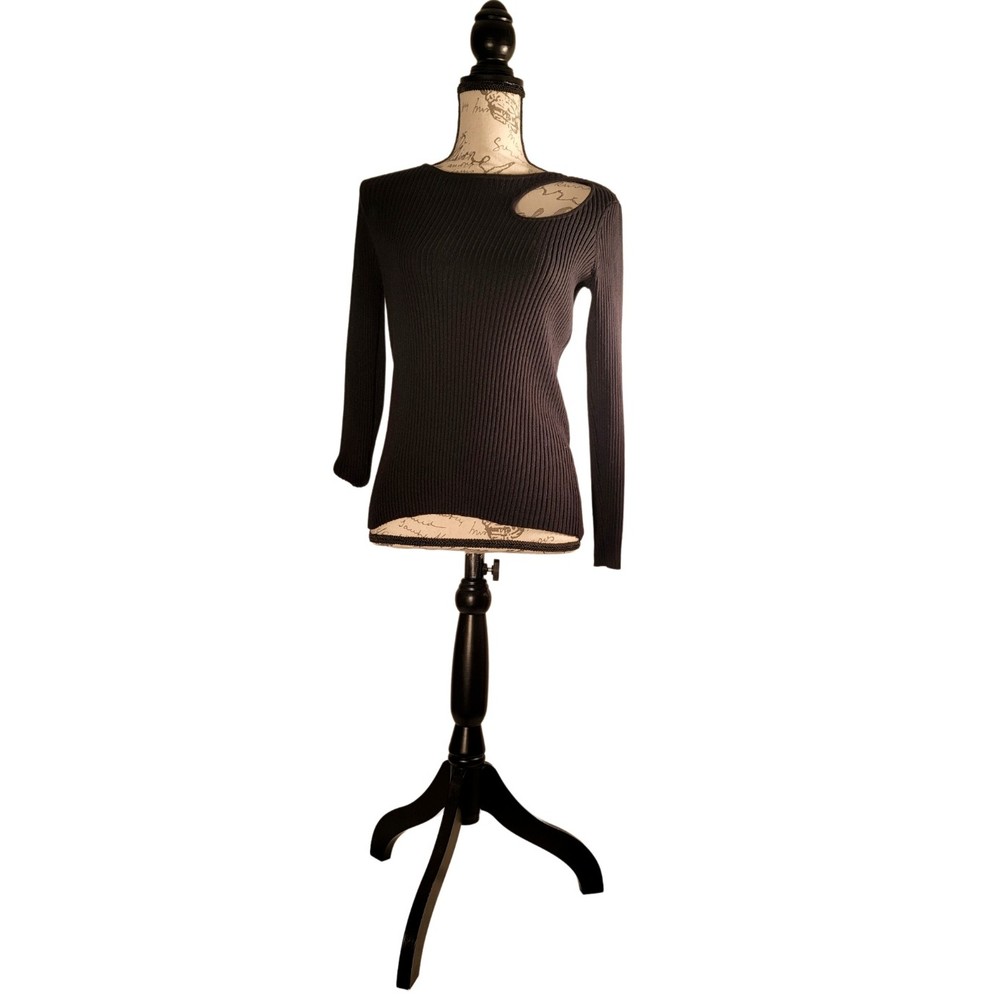 Carmen Black ribbed keyhole sweater, women's size small